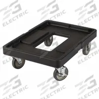 APPROVED VENDOR Rack Dolly: 350 lb Max Load Capacity, Cambro, 21 1/16 in Overall Lg, Black, Plastic (MPN EACD400110). Key specifications — Material: Plastic; Product Type: Rack Dolly; Brand: APPROVED VENDOR; Caster Type: (1) w/Brake; NSF Certified: Yes.