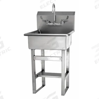 SANI-LAV Hand Sink: 46 1/2 in Overall Ht, 20 in Bowl Lg, 9 in Bowl Dp, 0.5 gpm Flow Rate - One-Station Freestanding Hand Sinks with Faucets