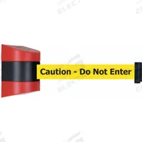 TENSABARRIER Retractable Belt Barrier: 15 ft Belt Lg, Caution Messaging, Yellow (MPN 897-15-S-21-NO-YAX-C). Key specifications — Message Color: Black; Frame Color: Red; Brand: TENSABARRIER; Belt Color: Yellow.