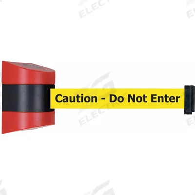 TENSABARRIER Retractable Belt Barrier: 15 ft Belt Lg, Caution Messaging - Wall-Mount Retractable Belt Barriers
