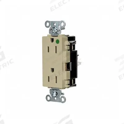 HUBBELL Receptacle: Hospital Grade, Decorator Duplex, 5-15R, Ivory, 125V AC, 15 A - General Purpose Receptacles