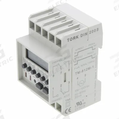 TORK Electronic Timer: 7 day, SPDT, 120V AC, 14 Events Available - DIN Rail-Mounted Digital Timer Switches