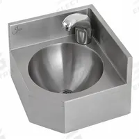 JUST MANUFACTURING Corner Bathroom Sink: Lavatory Group, Silver, Stainless Steel, Sensor, 1 Bowls (MPN A35929-1-J). Key specifications — Series: Lavatory Group; Includes: Wall Clip; Color: Silver; Brand: JUST MANUFACTURING; Sink Type: Bathroom; Material: Stainless Steel; Sink Material: Stainless Steel.