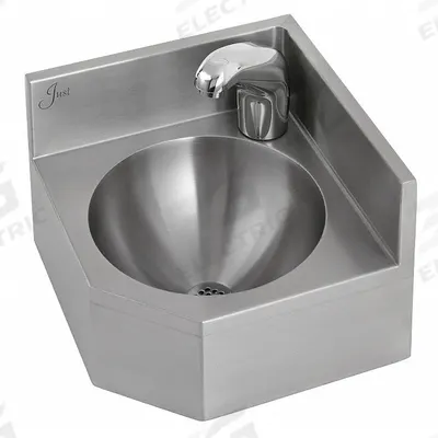 JUST MANUFACTURING Corner Bathroom Sink: Lavatory Group, Silver, Stainless Steel, Sensor - One-Station Wall-Mounted Bathroom Sinks with Faucets
