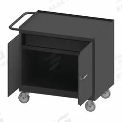 DURHAM MFG Mobile Cabinet Workbench: 36 in x 24 in, Steel, 1,200 lb Overall Load Capacity, Gray (MPN 31001DR-5PU-95). Key specifications — Included Components: Handle on Side; Assembly: Fully Assembled; Brand: DURHAM MFG.