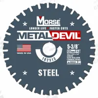 MORSE Circular Saw Blade: 5 3/8 in Blade Dia., 32 Teeth, 0.06 in Cut Wd, 5/8 in Arbor Size, Carbide (MPN 102513-WWG). Key specifications — attr1116119: MORSE; attr1145631: Steel.