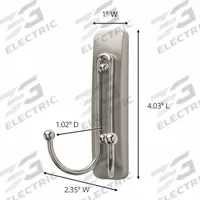 COMMAND Hook: 4 lb Wt Capacity, 2 Points per Hook, Nickel, 4 1/32 in Overall Ht, 2 PK (MPN 17036BN-2ES). Key specifications — Brand: COMMAND; Color: Nickel.