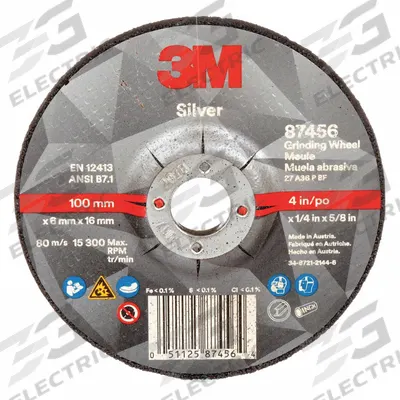 3M Depressed Center Grinding Wheel: Type 27, 4" x 1/4" x 5/8", Ceramic - Cool-Cutting Grinding Wheels for Carbon & Stainless Steel
