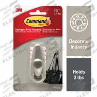 COMMAND Hook: 3 lb Wt Capacity, 1 Points per Hook, Nickel, 3 1/4 in Overall Ht, 1 1/4 in Overall Wd (MPN FC12-BN-ES). Key specifications — Brand: COMMAND; Color: Nickel.