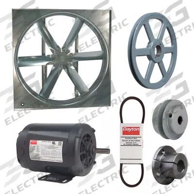 Dayton Supply Fan w/Drive Package: Belt Drive, 36 in Blade, Open Dripproof, 13,802 cfm - Belt-Drive Panel Supply Fans with Drive Package
