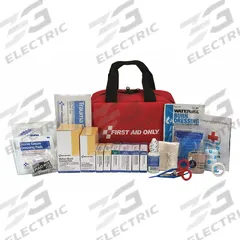 FIRST AID ONLY First Aid Kit and Housing: 223 Components, ANSI/ISEA Z308.1-2015, Type I/II, Class A (MPN 90599). Key specifications — ANSI Standard Met: ANSI/ISEA Z308.1-2015; Adhesive Bandages Included: (100) Bandages; Oral and Inhalant Medicinals Included: No Oral/Inhalant Medicinals; Topical Medicinals Included: (10) Burn Creams; Wound Dressings Included: Elastic Bandage; Unitized: Bulk.