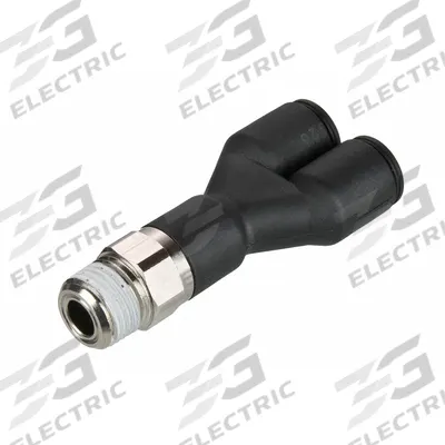 LEGRIS Push-Fit Wye Fitting: 3/8 in Pipe x 10 mm OD x 10 mm OD Size, Polymer - Nylon & Nickel-Plated Brass Tube Fittings