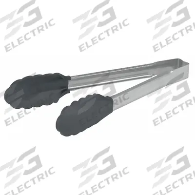 VOLLRATH Coated Scalloped Tongs: Nylon Blade, 16 in Overall Lg, Black/Silver, NSF Certified