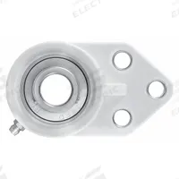 NTN 3 Bolt Flange Bearing: Radial Ball, 1 in Bore, Polymer, Set Screws, 2 1/2 in Lg, 1 5/8 in Wd (MPN ZUCFBL205-16). Key specifications — Bore Type: Cylindrical; Brand: NTN; Lubricant Material: FDA/USDA-H1 Solid Grease; Mounting Bolt Size: 7/16 in; System of Measurement: Inch; Included Bearing Cap: None.