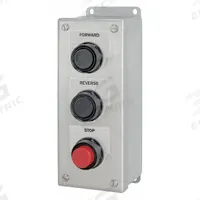 SIEMENS Control Station: (3) Flush Push Buttons, 0 Pilot Lights, 3NO/3NC, Forward/Reverse/Stop (MPN 52C301S). Key specifications — Brand: SIEMENS; Operator Legend: Forward/Reverse/Stop; Operator Color: Red; Operator Configuration: (3) Flush Push Buttons; Operator Configuration Type: (3) Push Buttons.
