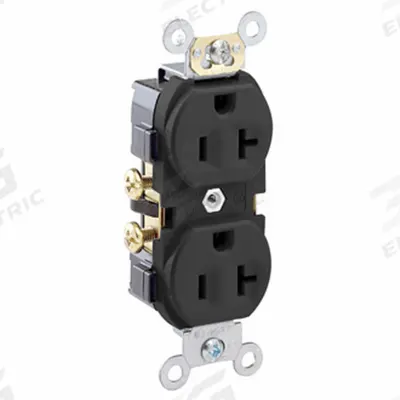 LEVITON Receptacle: Duplex, 5-20, Black, 125V AC, 20 A, 2 Pole / 3 Wire (MPN CR20-E) - General Purpose Receptacles