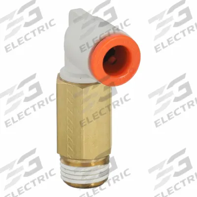 SMC Push-Fit Elbow Fitting: 1/4 in OD x 1/8 in Pipe Size, Push-to-Connect x MNPT - Polybutylene & Brass Tube Fittings