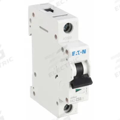 EATON Supplementary Protector: 50 A Amps, 48V DC, 15kA at 277V AC, Lug, FAZ, 277/480V AC - C-Curve, 1-Pole UL1077 DIN Rail-Mount Supplementary Protectors