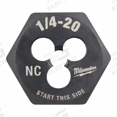 MILWAUKEE Hex Threading Die: 1/4"-20 UNC, 1 in Hex Wd, Black Oxide Carbon Steel (MPN 49-57-5334) - Solid Hex Rethreading Dies