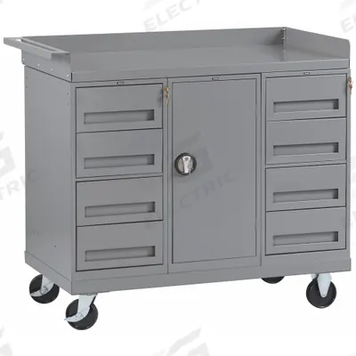 TENNSCO Mobile Cabinet Workbench: 48 in x 25 in, Steel, 1,000 lb Overall Load Capacity - Mobile Cabinet Benches with Drawers & Shelves