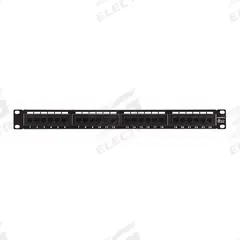 MONOPRICE Patch Panel: Flat, 2 Rack Units, 24 Ports, 6, 110 IDC, Steel, 1 3/8 in Overall Ht, 7253. Key specifications — Brand: MONOPRICE; Compatible Cable Performance Category: 6; Material: Steel; _Port Labeling: Adhesive Label; _Rear Termination: 110 IDC; _Shielded: Unshielded.