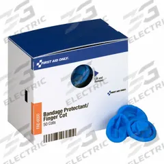 FIRST AID ONLY First Aid Kit Refill: 2 in Dressing Lg, 1 in Dressing Wd, Sterile, 50 PK (MPN FAE-6050). Key specifications — Water Resistance: Not Water Resistant; Unitized: Unitized; Standards: ANSI/ISEA Z308.1-2015; Manufacturer Part Number: FAE-6050; Package Type: Box; Product Type: Finger Cots; Sterility: Sterile; Brand: FIRST AID ONLY.