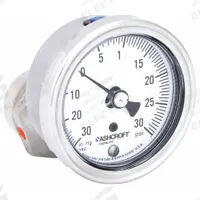 ASHCROFT Pressure Gauge with Diaphragm Seal: 0 psi to 30 psi, 1009/310-315, 2 1/2 in Dial, Glycerin (MPN 251009AW02B/310SSLXCGV/30). Key specifications — Brand: ASHCROFT; Gauge Case Liquid: None; Seal Fill Liquid: Glycerin; Gauge Case Material: 304 Stainless Steel; Seal Lower Housing Material: 316L Stainless Steel; Accuracy: ±1.50%.