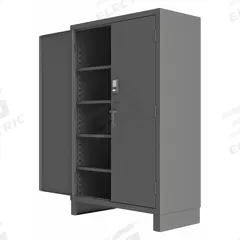 DURHAM MFG Storage Cabinet: 60 in x 24 in x 78 in, Swing Handle & Electronic Keypad/Card Reader (MPN 3704CX-BLP4S-95). Key specifications — attr62698: Gray; attr62736: Welded; attr87895: Legs; attr62693: Assembled; attr62737: Stationary; attr62694: Adjustable; attr62695: Powder Coated; attr62696: Steel.