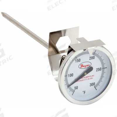 Dwyer Clip On Dial Thermometer: 50°F to 300°F, +/- 2% Accuracy, 8 in Stem Lg - General Purpose Vat & Pan Clip-On Dial Thermometers