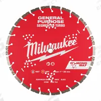 MILWAUKEE Diamond Saw Blade: Block/Brick/Concrete/Stone, 16 in Blade Dia., 1 in Arbor Size, Wet/Dry (MPN 49-93-9016). Key specifications — attr1097734: Wet/Dry; attr1097738: Masonry Saw; attr1097751: MILWAUKEE.