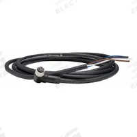 Cordset: M8 Female Right Angle X Bare Wire, 4 Pins, Black, PUR, 5 m Cable Lg, 18 AWG Wire Size (MPN XZCP1041L5). Key specifications — Cable Jacket Color: Black; End 1 Mounting Orientation: Right Angle; End 1 Gender: Female; End 1 Connection Type: M8; Cable Jacket Material: PUR; Brand: TELEMECANIQUE SENSORS; IP Rating: IP67; End 2 Connection Type: Bare Wire.