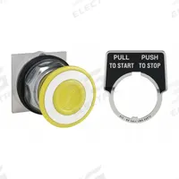 SCHNEIDER Mushroom Head Push Button: 30 mm Mounting Size, Metallic, Maintained (MPN 9001KR9Y). Key specifications — Brand: SCHNEIDER; Action: Maintained; Legend: Pull To Start; Series: 9001K; Push Button Material Type: Metallic.