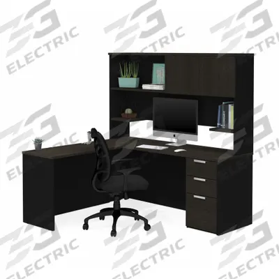 BESTAR L-Shaped Office Desk: Black/Deep Grey, 71 1/8 in Overall Wd, 62 7/8 in Overall Dp - Pro-Concept Plus Series