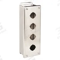WIEGMANN Push Button Enclosure: 30mm, 4 Holes, 304 Stainless Steel, NEMA 4X (MPN PBSS4). Key specifications — attr211299: WIEGMANN; attr1043605: Washdown-Corrosion-Resistant.