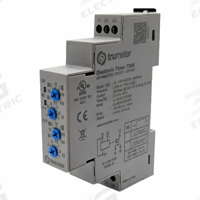TRUMETER Time Delay Relay: 12 to 240V AC/DC - DIN Rail-Mounted Relays