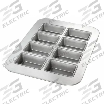 CHICAGO METALLIC Mini Loaf Pan: Aluminized Steel, 8 Slots, 11 1/8 in Overall Wd - Bread & Loaf Pans