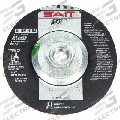 UNITED ABRASIVES-SAIT Depressed Center Cut-Off Wheel: Type 27, 4 1/2" x 0.045" x 5/8"-11, Aluminum Oxide - General Purpose Cut-Off Wheels for Soft Metals