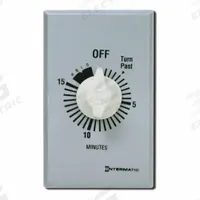 INTERMATIC Spring-Wound Timer: 15 min Max, SPST, 277V AC, Wall Plate Included, Silver (MPN FF15MH). Key specifications — Brand: INTERMATIC; Includes Hold: Hold Included.