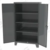 GREENE MANUFACTURING, INC. Storage Cabinet: 36 in x 24 in x 72 in, Swing Handle & Padlock Hasp (MPN EX-783-172). Key specifications — attr62698: Dark Gray; attr62736: Welded; attr87895: Legs; attr62693: Assembled; attr62737: Stationary; attr62694: Adjustable; attr62695: Baked Enamel; attr62696: Steel.