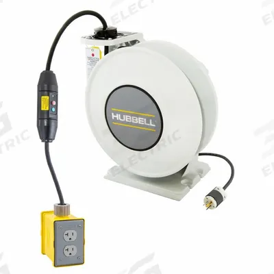 HUBBELL WIRING DEVICE-KELLEMS Extension Cord Reel: Ratchet Lock, 35 ft Cord Lg, 12 AWG, SJO - Self-Retracting Cord Reels