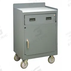 DURHAM MFG Mobile Cabinet Workbench: 30 in x 18 in, Steel, 1,200 lb Overall Load Capacity, Gray (MPN 2203-LU-95). Key specifications — Included Components: Handle on Side; Assembly: Fully Assembled; Brand: DURHAM MFG.