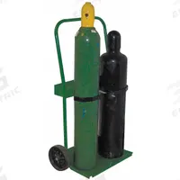 SAFTCART Cylinder Hand Truck: 400 lb, Side by Side, 2 Cylinder, 19 in W x 10 in D Nose Plate (MPN 822-10). Key specifications — attr1343829: SAFTCART; attr1343789: Green; attr1343794: Perma Clamp.