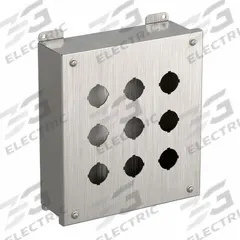 HAMMOND Push Button Enclosure: 30mm, 9 Holes, 316 Stainless Steel, NEMA 3R/4/4X (MPN 1435S16K). Key specifications — attr211299: HAMMOND; attr1043605: Washdown-Corrosion-Resistant.