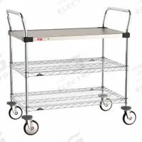 METRO Wire Shelf Utility Cart: 375 lb, 3 Shelf, 38 in L x 21 in W x 39 in H Dim, Silver, Flat (MPN MW404). Key specifications — Shelf Orientation: Flat; Caster/Wheel Configuration: (4) Swivel; Finish: Chrome; Brand: METRO.