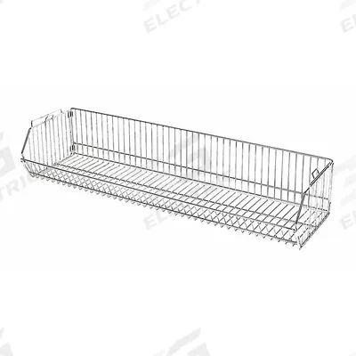 APPROVED VENDOR Stacking Basket: 48 in x 14 in x 9 in, 150 lb Load Capacity, Steel, Chrome - Baskets for Wire Shelving