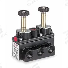 ARO Solenoid Air Control Valve: Alpha, Four-Way / Three-Position, 1/4 in Female NPT, Double Solenoid (MPN A312SD-000-N). Key specifications — attr1086925: Closed; attr1092969: Non-Locking; attr1086920: A312SD-000-N; attr1092977: Solenoid Return.