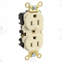 LEVITON Receptacle: Duplex, 5-15, Ivory, 125V AC, 15 A, 2 Pole / 3 Wire (MPN 5262-I)