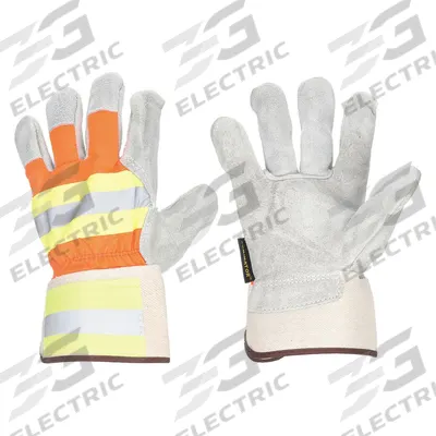 MCR SAFETY Leather Gloves: L ( 9 ), Cowhide, Premium, Glove, Full Finger, Safety Cuff - High-Visibility Work Gloves