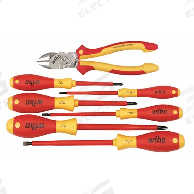 WIHA Electricians Tool Kit: Insulated, 7 Total Pcs - Tool Only Sets