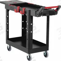 RUBBERMAID COMMERCIAL PRODUCTS Utility Cart: 500 lb, 2 Shelves, 44 in L x 17 in W Self, Black (MPN 1997206). Key specifications — Shelf Color: Black; Brand: RUBBERMAID COMMERCIAL PRODUCTS; Caster/Wheel Configuration: (2) Rigid.